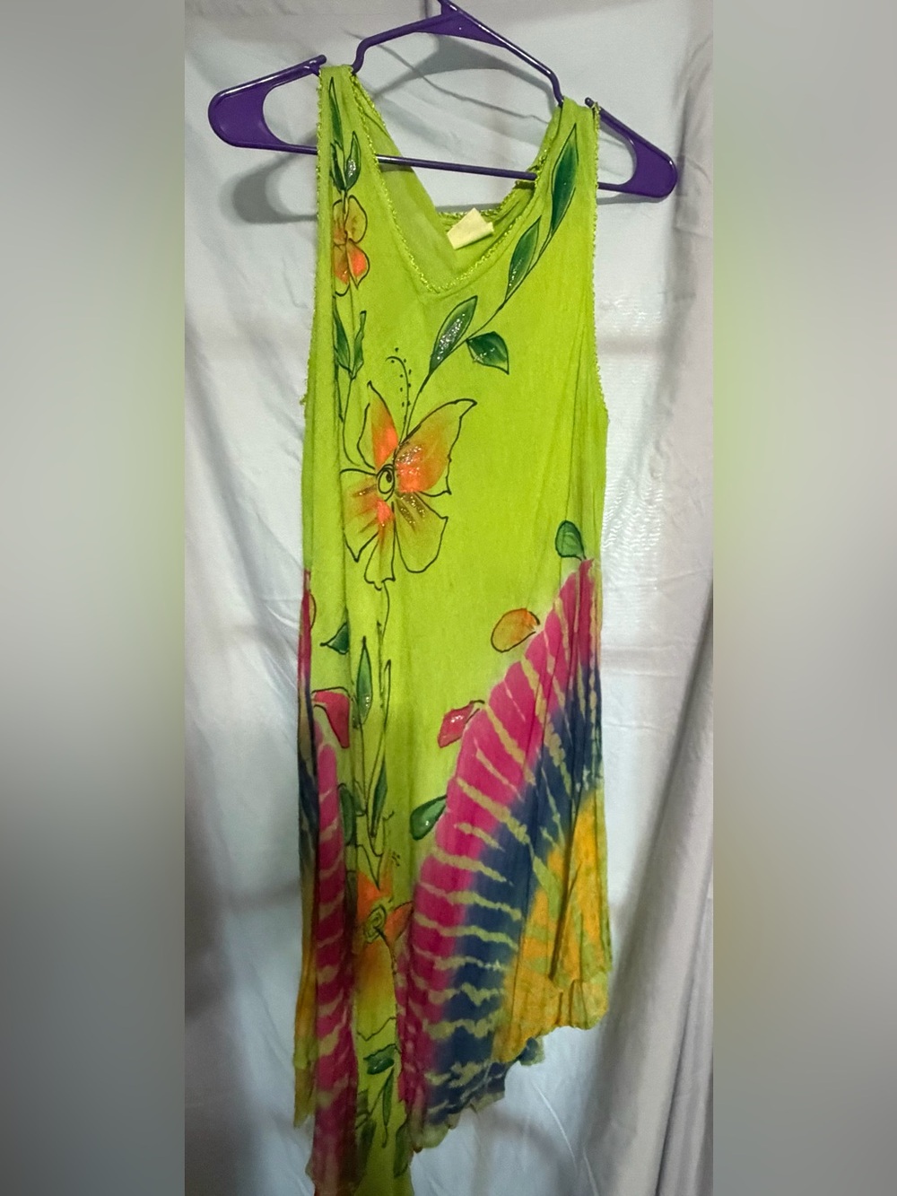 Beach By Exist Lime Floral Tie-Dye V-Neck Sleeveless Tunic